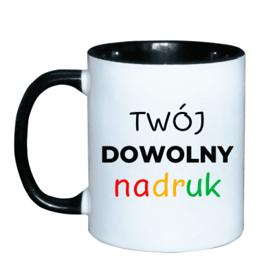 Kubek z nadrukiem z KOLOROWYM środkiem i uchem